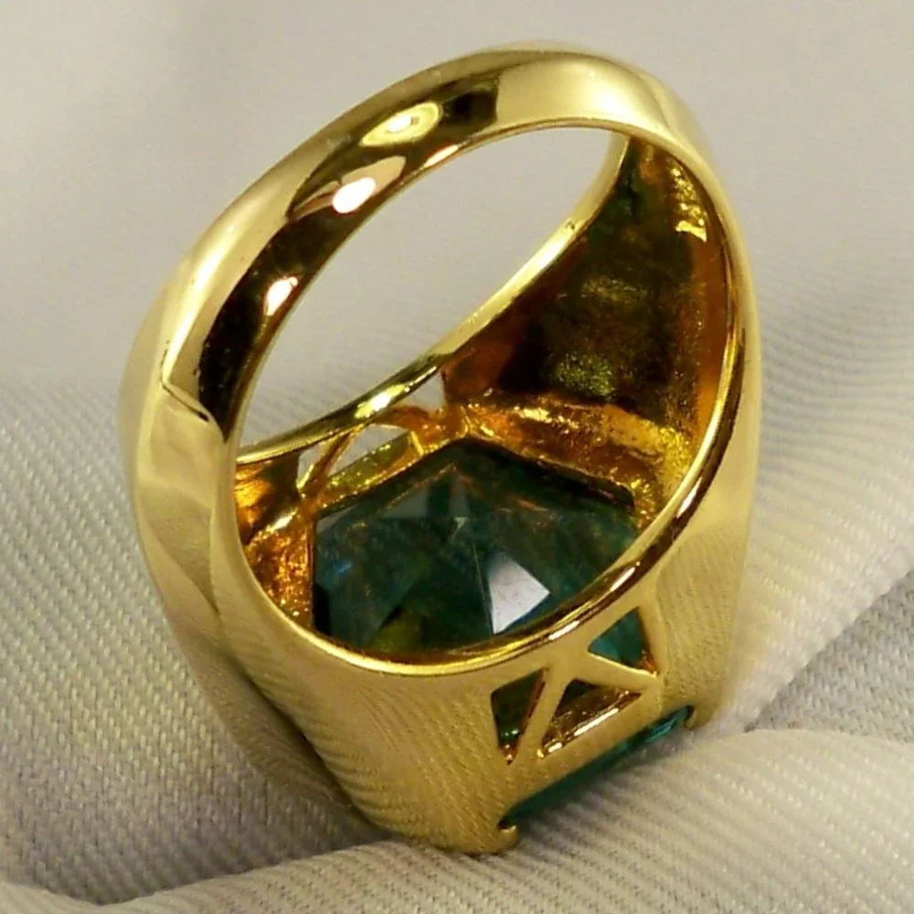NEW Aquamarine Hexagon Cut Crystal Gold Ring